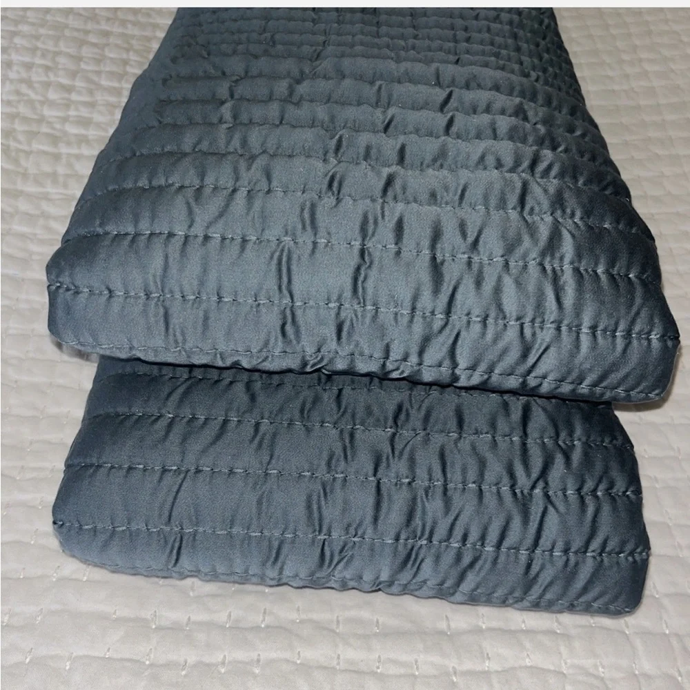 2 West Elm Silky TENCEL Pick Channel Stitch Quilted KING Shams